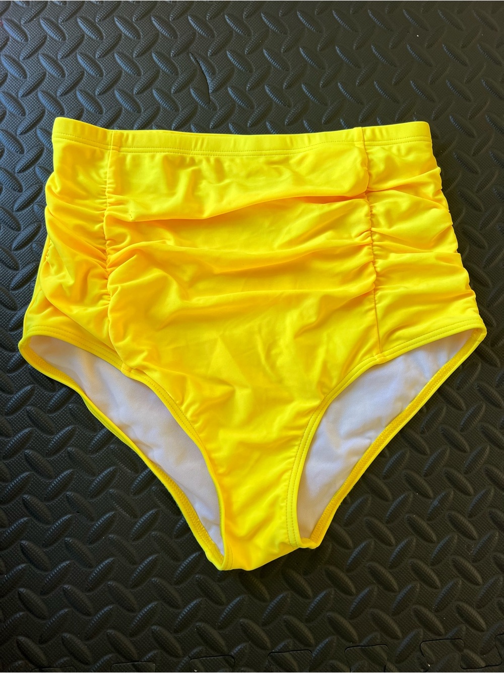 High-Waist Bright Yellow Ruched Bikini Swim Bottoms Sz Med Pool Beach Vacation